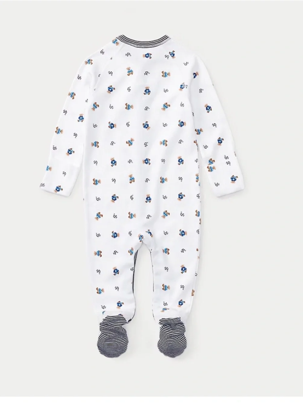 Ralph Lauren White Footed Baby One-Piece with Blue and Tan Motifs